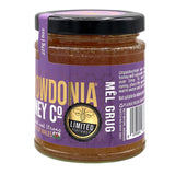 Jar of Snowdonia Heather honey with purple label on a white background