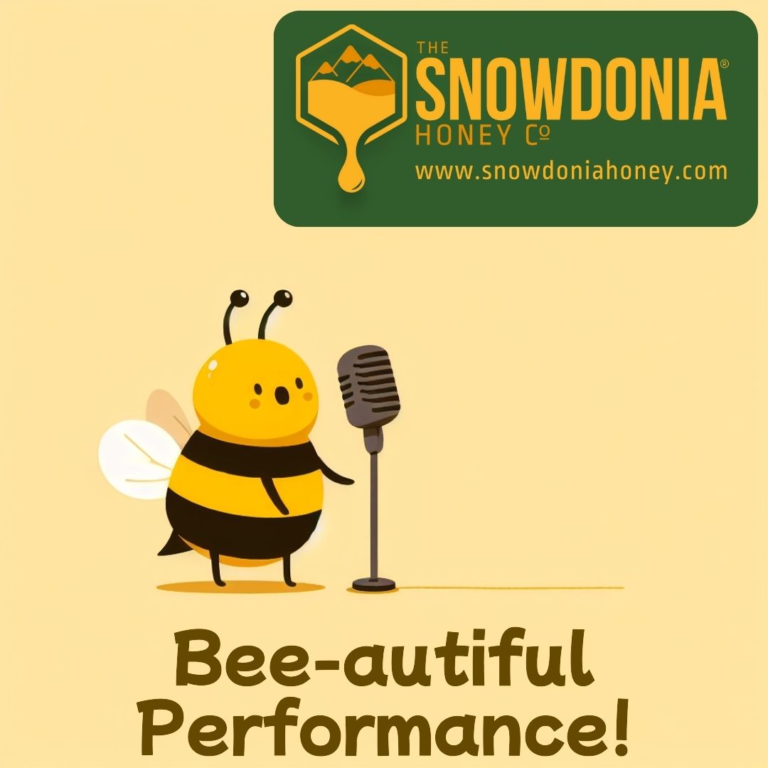photorealistic design of a bee dressed as an opera singer singing into a microphone while holding a jar of opened honey in the other hand. 