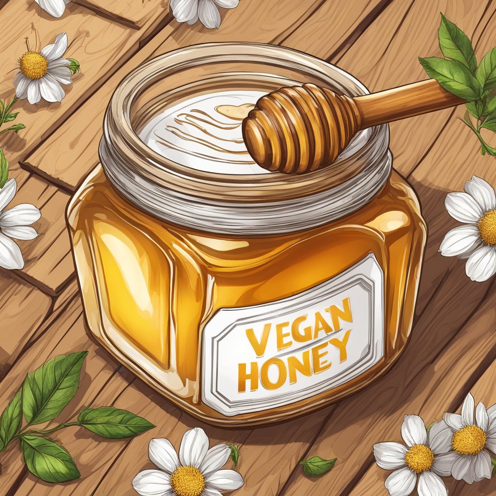 vegan honey in a jar with a honey drizzler