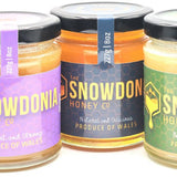 Three jars of Welsh honey from The Snowdonia Honey Co.