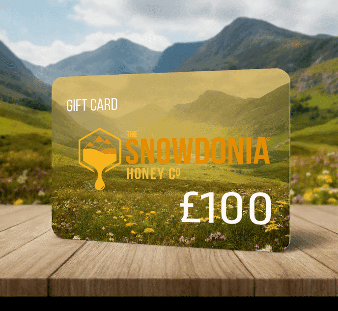 Snowdonia Honey Co. gift card with scenic mountain background