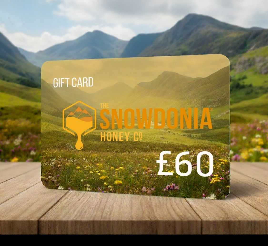 Snowdonia Honey Co. gift card with a scenic background